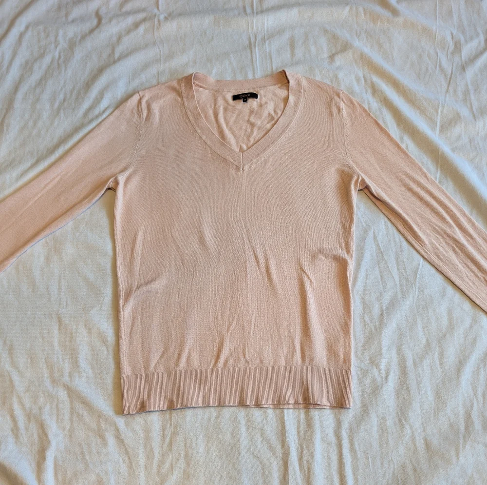 Quince V Neck Sweater Size Small Cashmere Blend Petal Pink - Picture 1 of 7